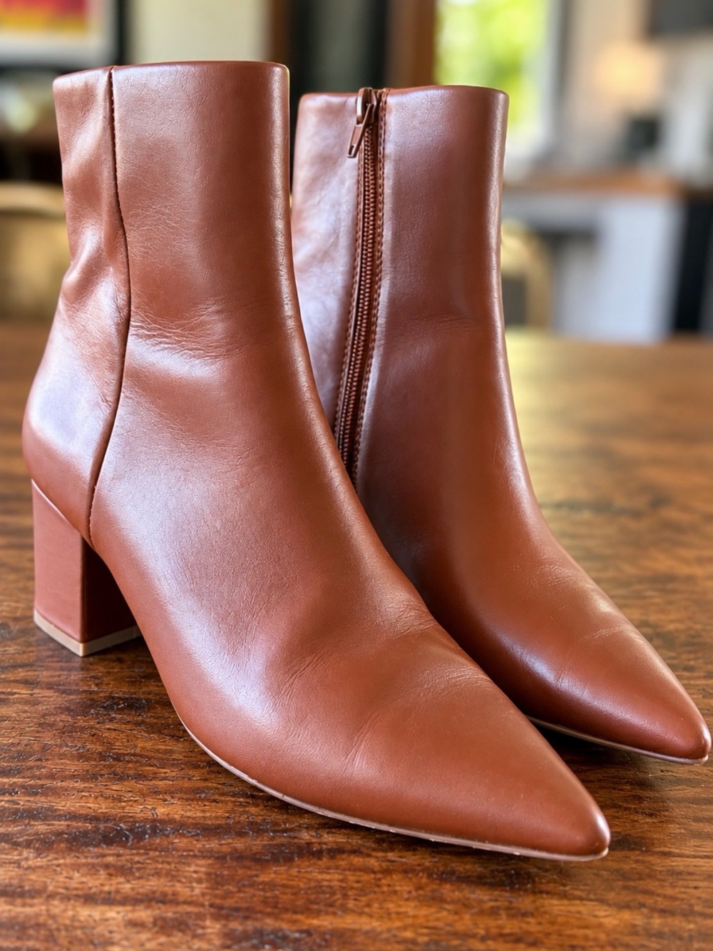 Steve Madden OSSIE Leather Ankle Boots Pointed Toe Block Heel Women’s Size 6.5